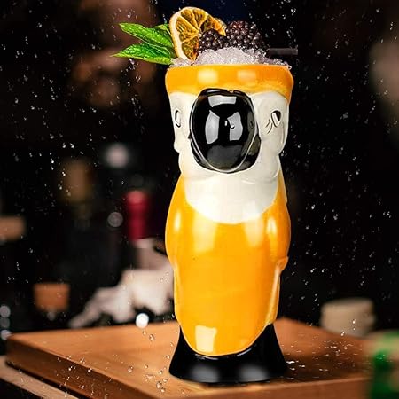 SOLATA Cocktail Set of 4 - Large Tumblers Ceramic Hawaiian Luau Party Mugs Drinkware, Cute Exotic Cocktail Glasses, Tiki Bar Professional Hawaiian Party Barware
