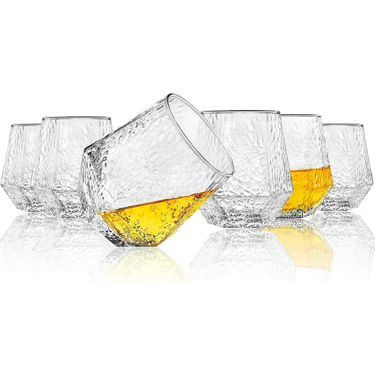 Diamond Shaped Whiskey Glasses [Set of 6] 11oz Old Fashioned Bourbon / Wine Geometric Glasses- Lead-Free & Dishwasher Safe Whiskey Glass Set- Great Whiskey Gift For Men